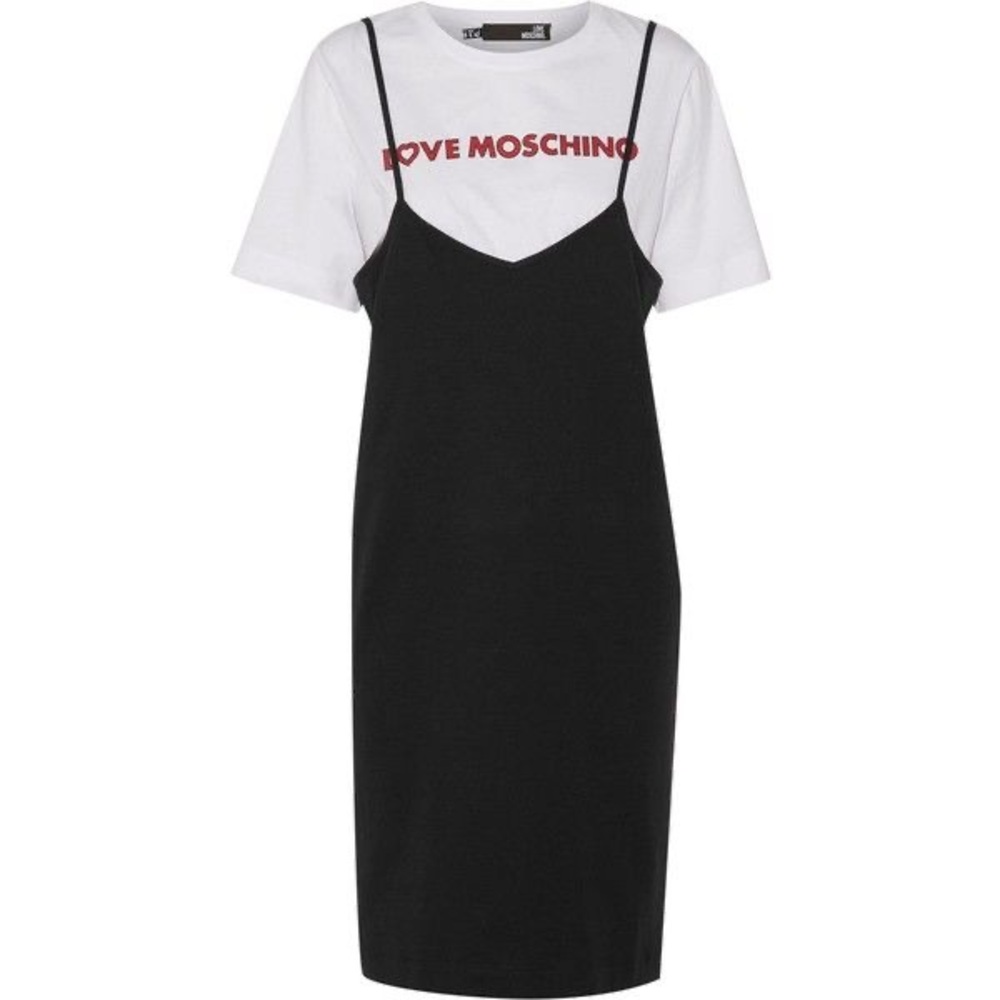 Love Moschino Black and White T-Shirt Layered Midi Dress Size 6